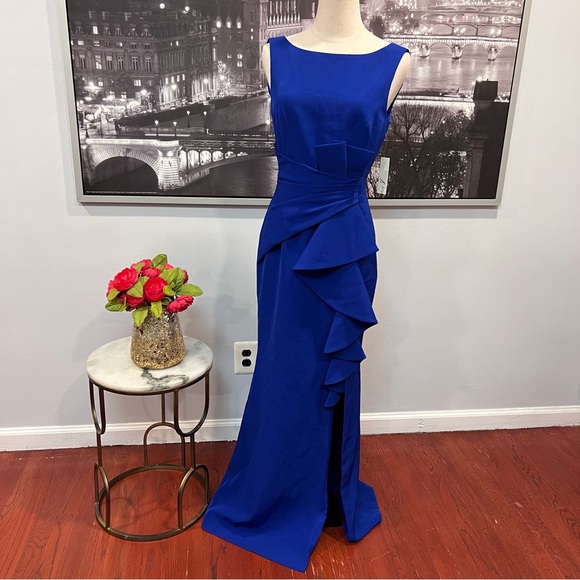 Eliza J Sleeveless Cascading Ruffle Front Gown - Blue - New With Tag - Reemoly - Picture 15 of 16